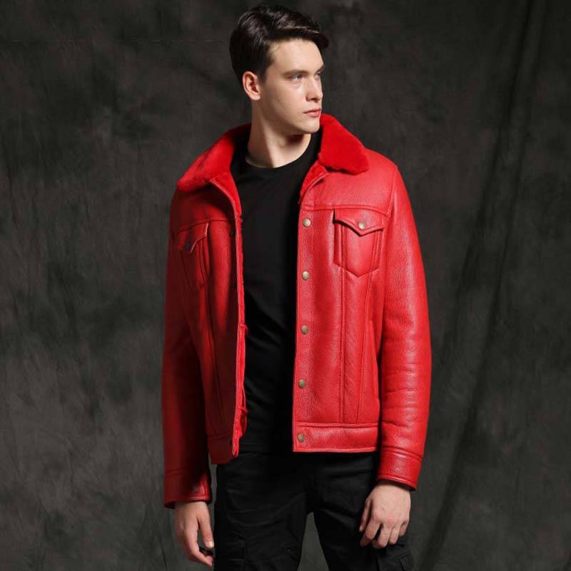 Devil's Red bomber jacket | Men shearling coat